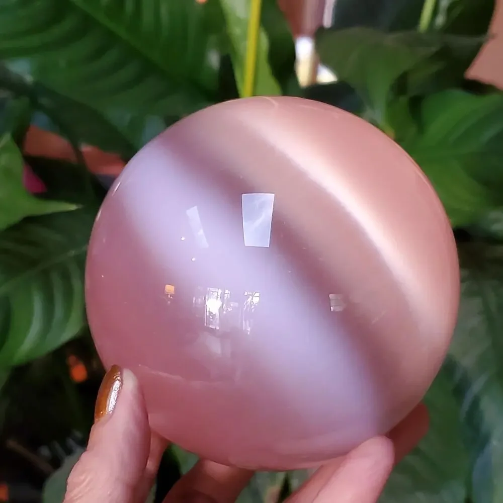 3lbs+ Cat Eye Crystal Optical Sphere Pink Flashy Sphere 1394 grams 98mm